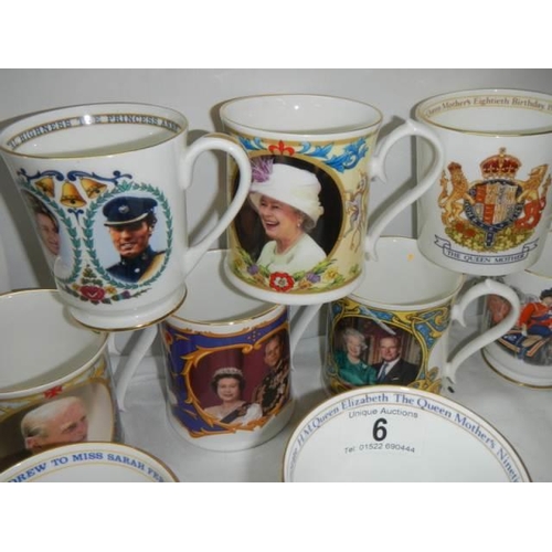 6 - Eleven Aynsley commemorative China mugs.