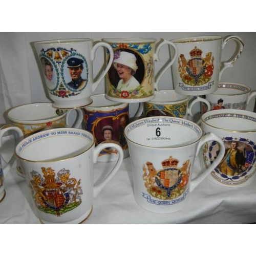 6 - Eleven Aynsley commemorative China mugs.