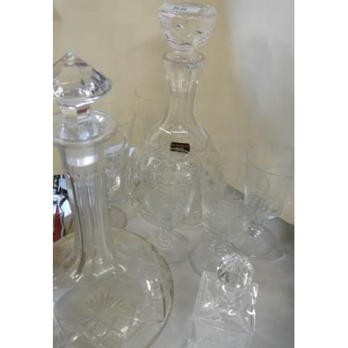 58 - Two glass decanters, a scent bottle and a quantity of glasses, COLLECT ONLY.