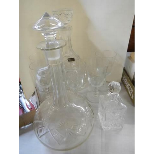 58 - Two glass decanters, a scent bottle and a quantity of glasses, COLLECT ONLY.