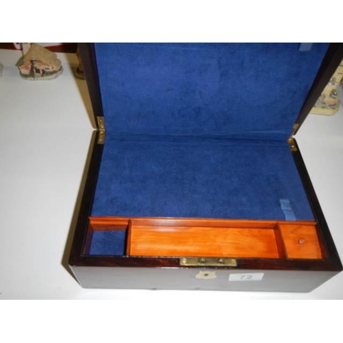 72 - A mahogany writing box.