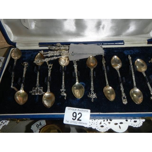 92 - A cased set of six silver teaspoons and six other silver teaspoons.