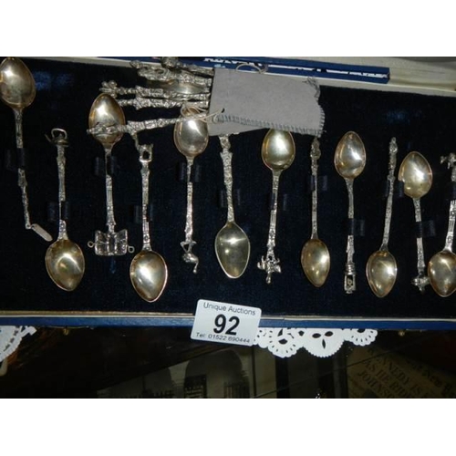 92 - A cased set of six silver teaspoons and six other silver teaspoons.