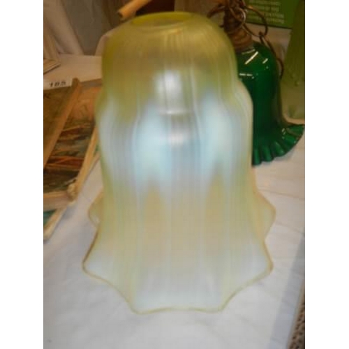 186 - Four old glass lamp shades (one a/f).