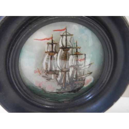 198 - Three framed pot lids depicting tall ships.