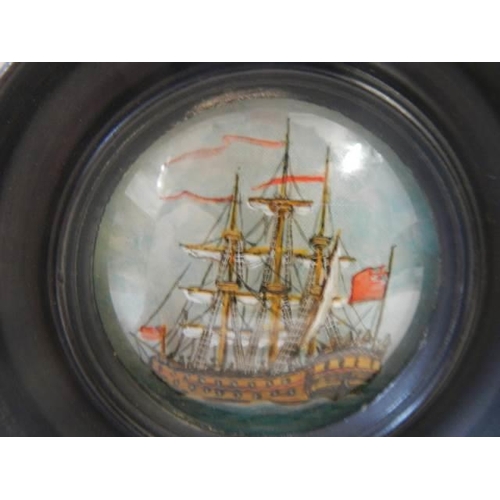 198 - Three framed pot lids depicting tall ships.