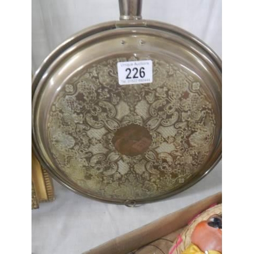 226 - An engraved brass warming pan, COLLECT ONLY.