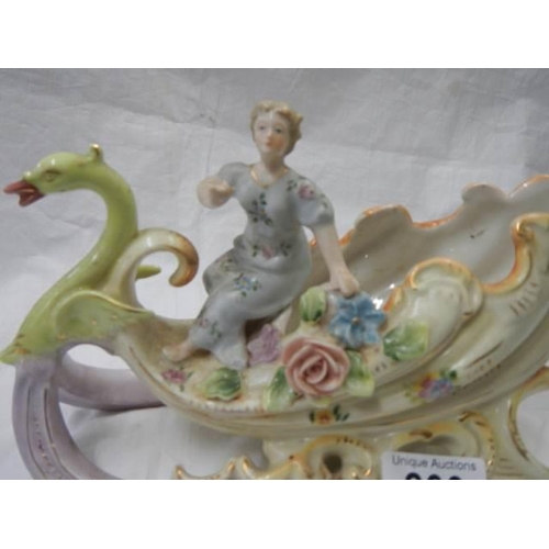 260 - A Continental porcelain swan posy bowl.