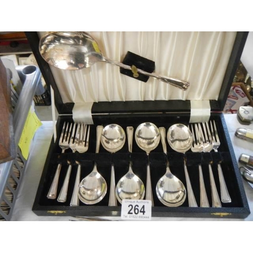 264 - A cased desert set and a quantity of fish knives and forks.