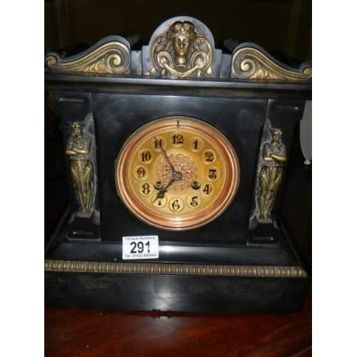 291 - A slate Palladian style mantel clock, COLLECT ONLY.