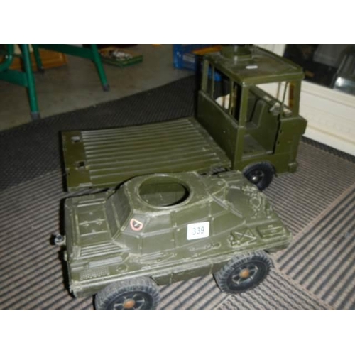 339 - An Action man toy military lorry and tank.