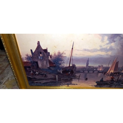 219 - A gilt framed river scene, COLLECT ONLY.