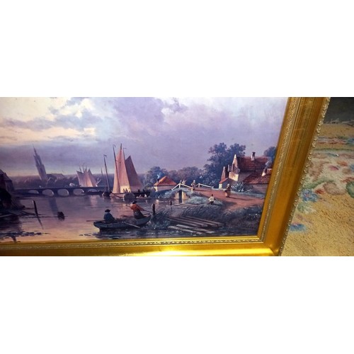 219 - A gilt framed river scene, COLLECT ONLY.