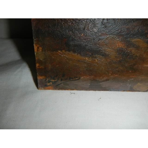 361 - An unframed oil on wood rural scene, signed but indistinct.