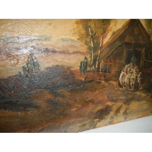 361 - An unframed oil on wood rural scene, signed but indistinct.