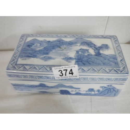 374 - Two blue and white Chinese porcelain boxes.