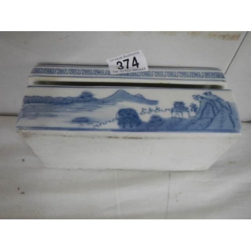 374 - Two blue and white Chinese porcelain boxes.