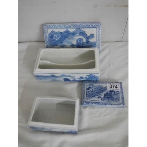 374 - Two blue and white Chinese porcelain boxes.