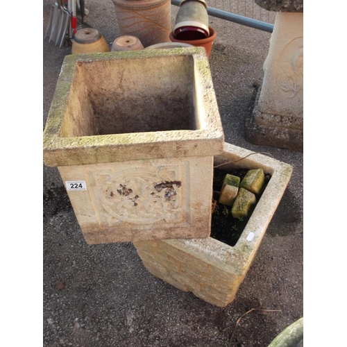 224 - 2 x square stone planters 32 x 32 cm