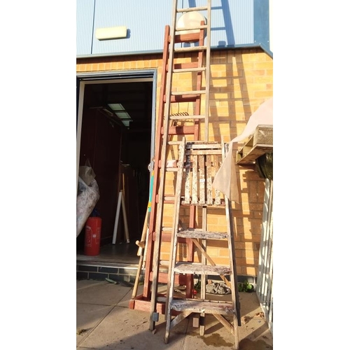 277 - A wooden step ladder and ladders, COLLECT ONLY.