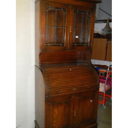 581 - An unusual mahogany roll top bureau bookcase, COLLECT ONLY.