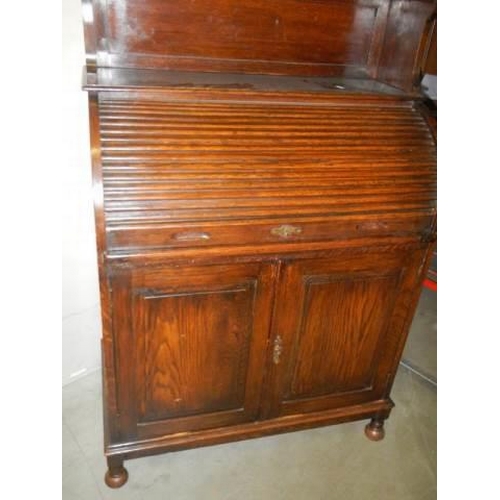 581 - An unusual mahogany roll top bureau bookcase, COLLECT ONLY.