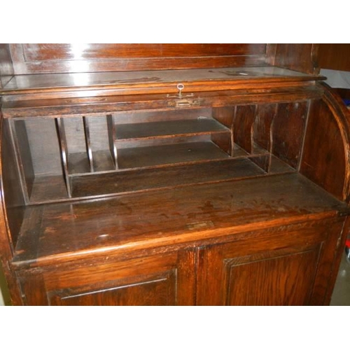 581 - An unusual mahogany roll top bureau bookcase, COLLECT ONLY.