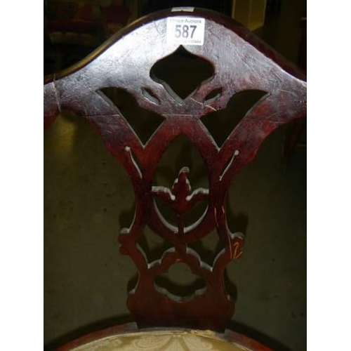 587 - A Victorian mahogany corner chair, COLLECT ONLY.