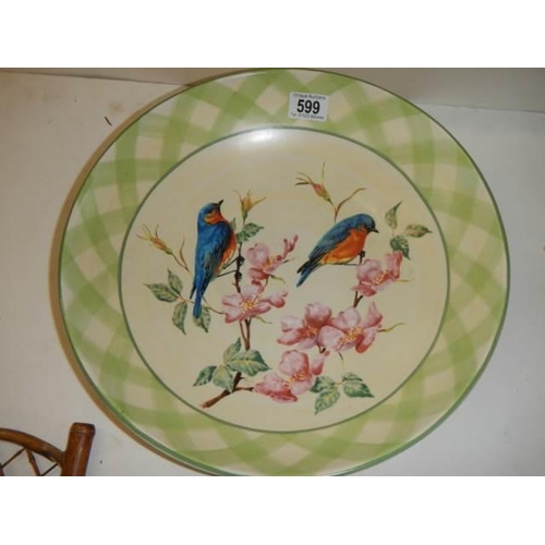 599 - A good hand painted plate featuring birds and entitled 'Summer Greetings'