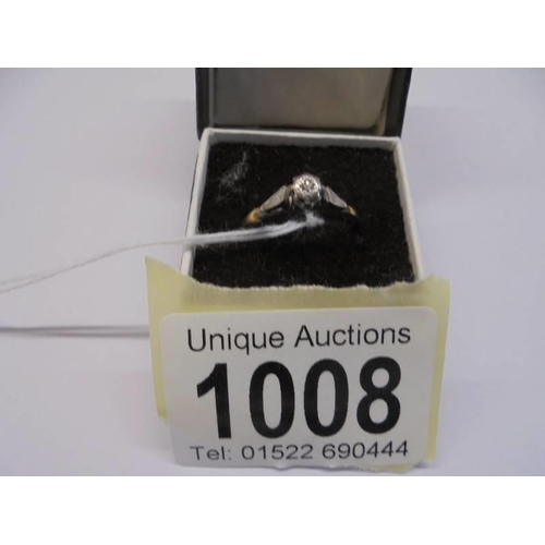 1008 - An 18ct gold ring set diamond, size L, 1.7 grams.