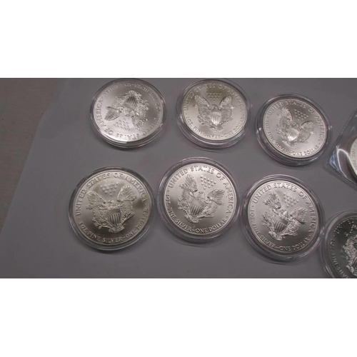 1109 - 10 1 oz .999 silver USA Eagels coins, various dates.