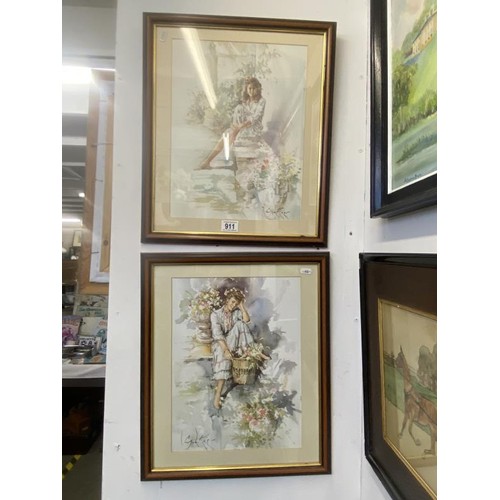 911 - 2 framed & glazed Gordon King prints of ladies (43cm x 50cm) COLLECT ONLY