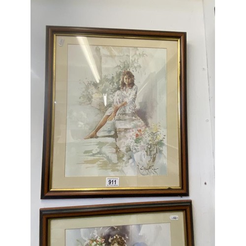 911 - 2 framed & glazed Gordon King prints of ladies (43cm x 50cm) COLLECT ONLY