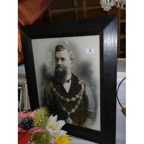 4 - A framed and glazed early 20th century photograph of a Mayor, COLLECT ONLY.