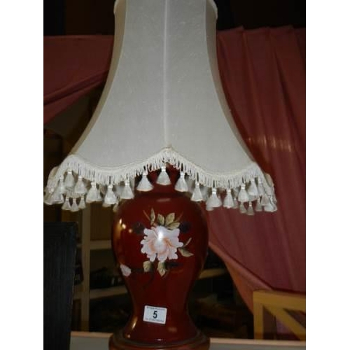 5 - A pottery table lamp with shade.