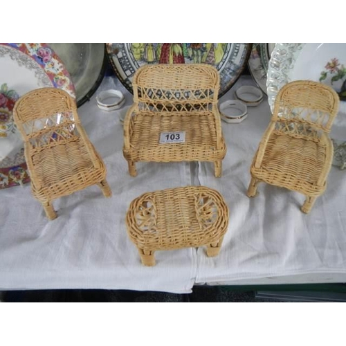 103 - A miniature wicker suite for a dolls house.