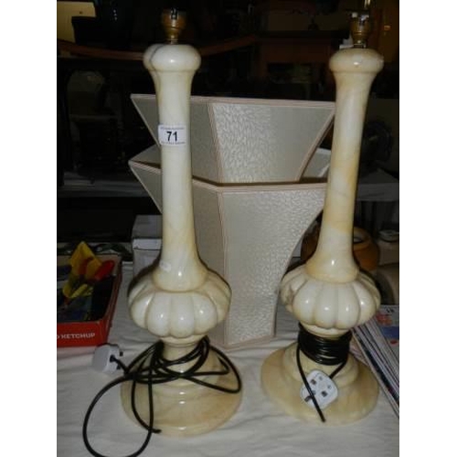 71 - A pair of table lamp bases & hoop shades (no wire support bracket)