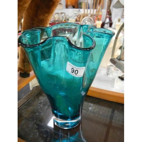 90 - A turquoise coloured studio glass vase.