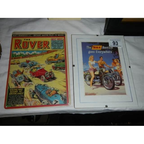 93 - A BSA Bantom poster and a Rover comic poster.