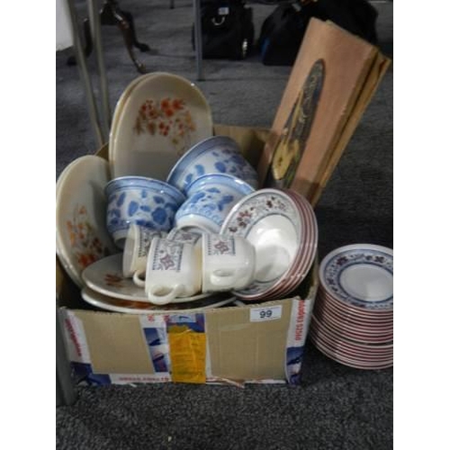 99 - A mixed lot of assorted ceramics & white glass plates, COLLECT ONLY.