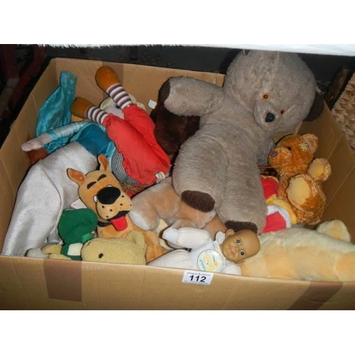 112 - A box of soft toys.