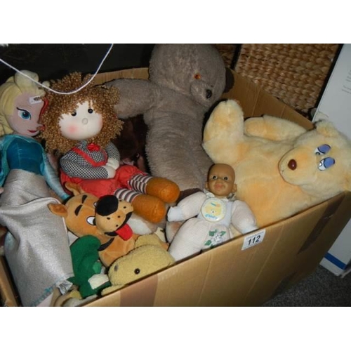 112 - A box of soft toys.