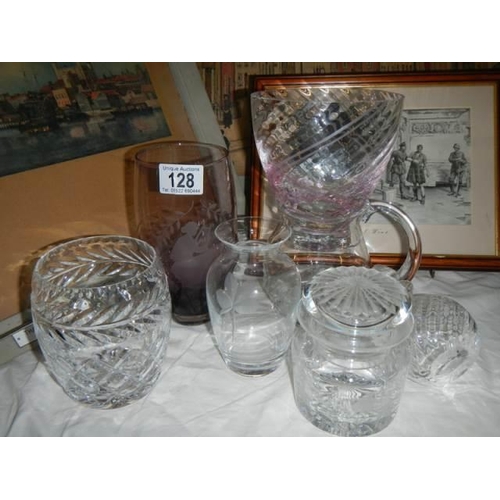 128 - A mixed lot of glass vases etc., COLLECT ONLY.