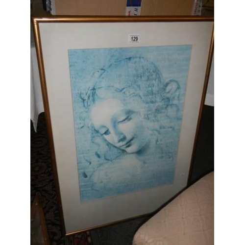 129 - A large framed and glazed portrait print, COLLECT ONLY.