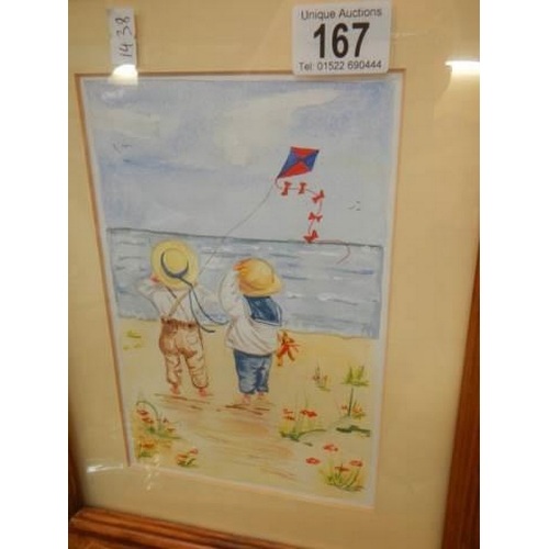 167 - Two framed and glazed beach scene with children, COLLECT ONLY.