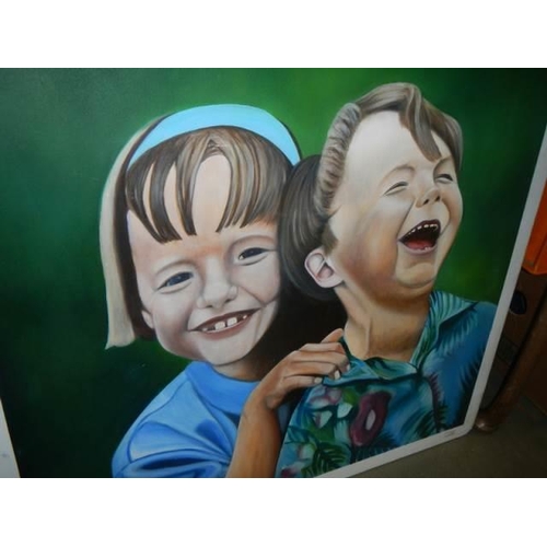 175 - A un-framed study of two children laughing, COLLECT ONLY.