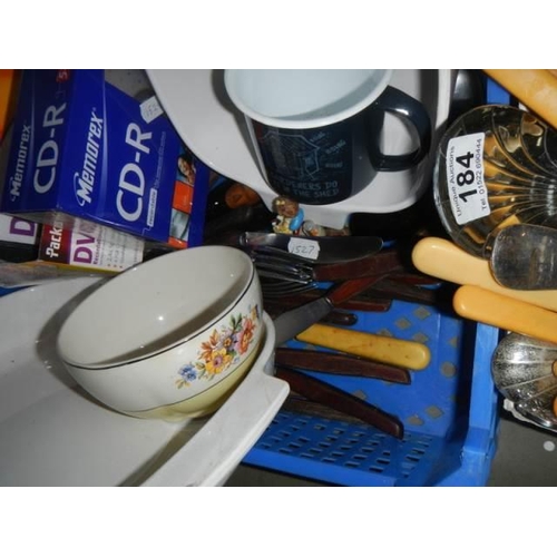 184 - A box of kitchen ware and a box of kitchen utensils, COLLECT ONLY.