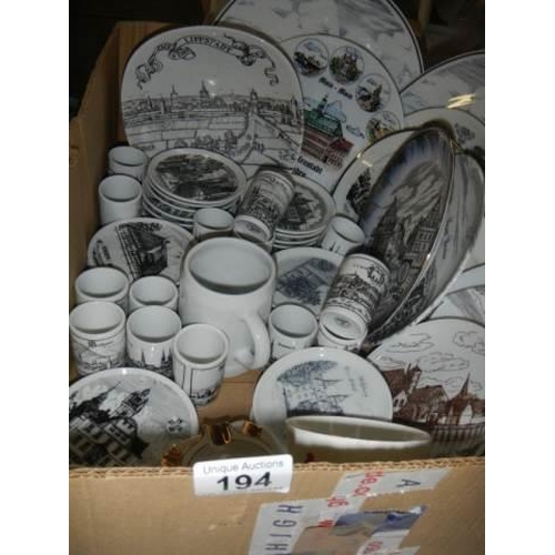 194 - A box of European souvenir ceramics, COLLECT ONLY.