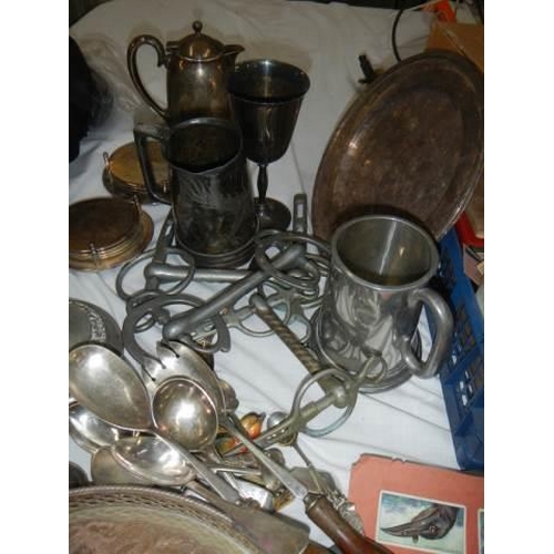 208 - A mixed lot including silver plate, souvenir spoons etc.,