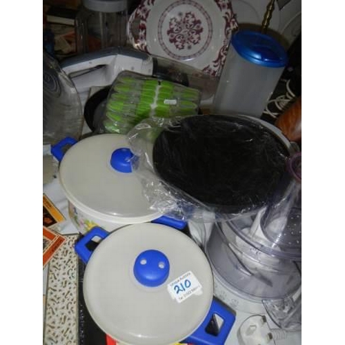 210 - A mixed lot of kitchen ware including food processor, COLLECT ONLY.